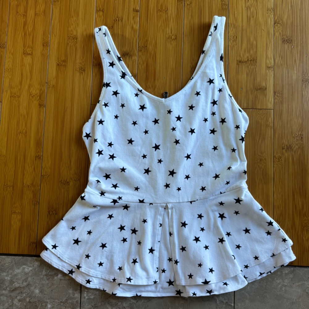 🦄 Express White Peplum Tank Top with Black Stars